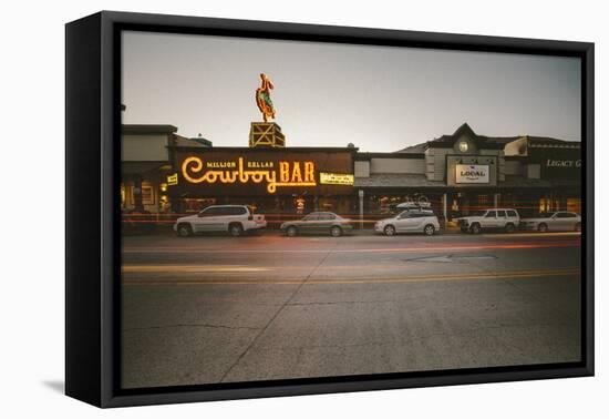 Cars Parked Near The Million Dollar Cowboy Bar In Downtown Jackson, Wyoming-Jay Goodrich-Framed Premier Image Canvas