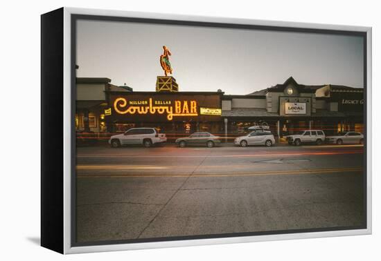 Cars Parked Near The Million Dollar Cowboy Bar In Downtown Jackson, Wyoming-Jay Goodrich-Framed Premier Image Canvas