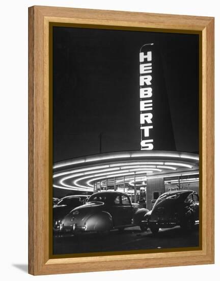 Cars Sitting Outside of a Drive-In Restaurant-Nina Leen-Framed Premier Image Canvas