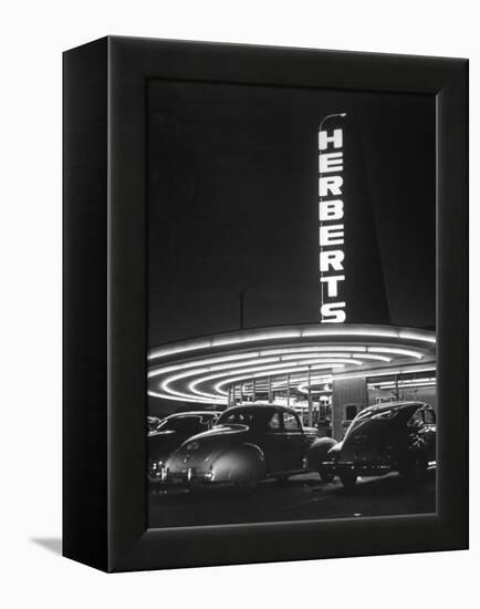 Cars Sitting Outside of a Drive-In Restaurant-Nina Leen-Framed Premier Image Canvas