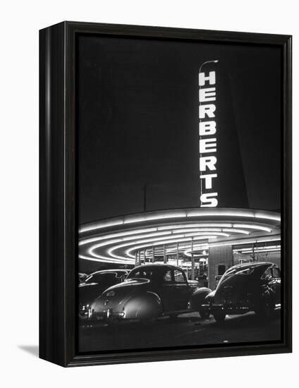 Cars Sitting Outside of a Drive-In Restaurant-Nina Leen-Framed Premier Image Canvas