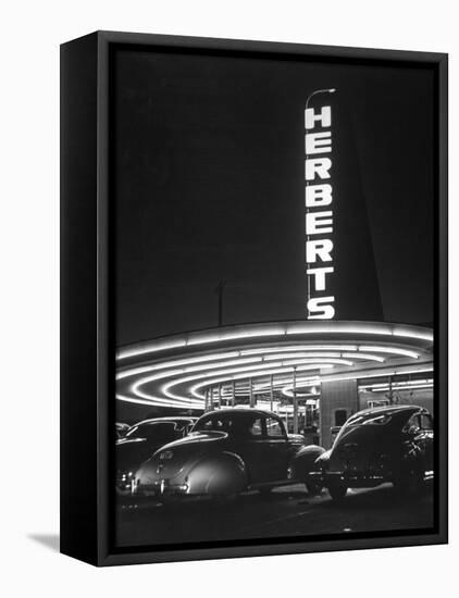 Cars Sitting Outside of a Drive-In Restaurant-Nina Leen-Framed Premier Image Canvas