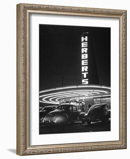 Cars Sitting Outside of a Drive-In Restaurant-Nina Leen-Framed Photographic Print