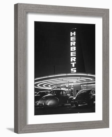 Cars Sitting Outside of a Drive-In Restaurant-Nina Leen-Framed Photographic Print