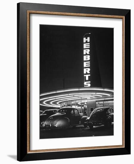 Cars Sitting Outside of a Drive-In Restaurant-Nina Leen-Framed Photographic Print