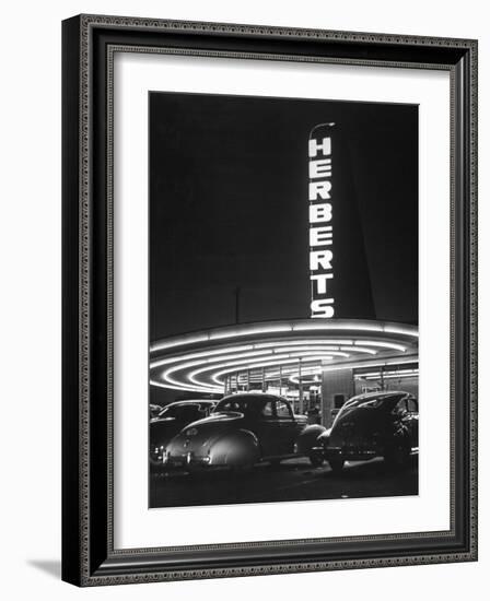 Cars Sitting Outside of a Drive-In Restaurant-Nina Leen-Framed Photographic Print