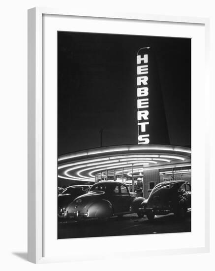 Cars Sitting Outside of a Drive-In Restaurant-Nina Leen-Framed Photographic Print