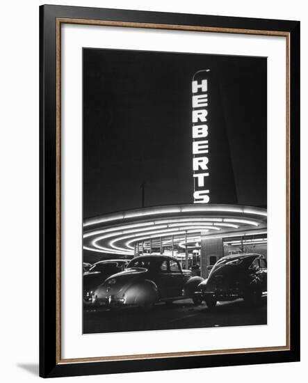 Cars Sitting Outside of a Drive-In Restaurant-Nina Leen-Framed Photographic Print