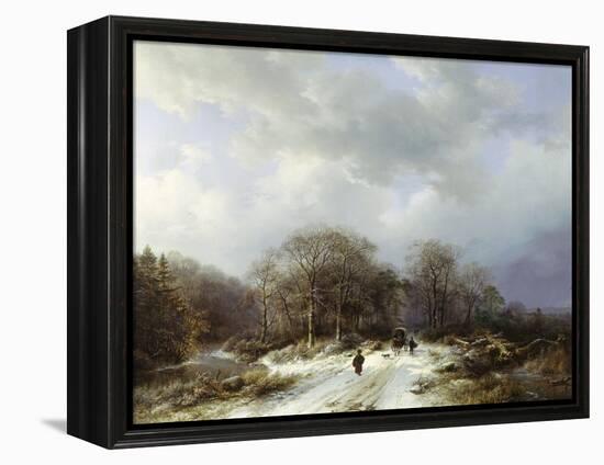 Cart on a Snowy Track-Barend Cornelis Koekkoek-Framed Premier Image Canvas