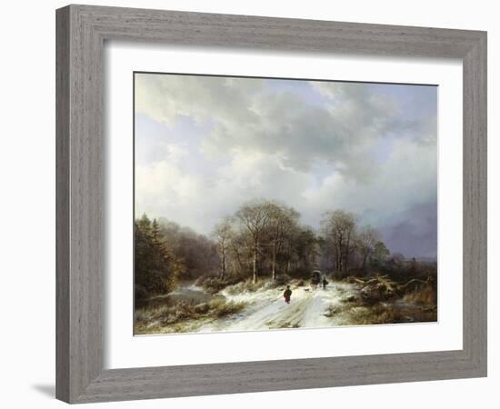 Cart on a Snowy Track-Barend Cornelis Koekkoek-Framed Giclee Print