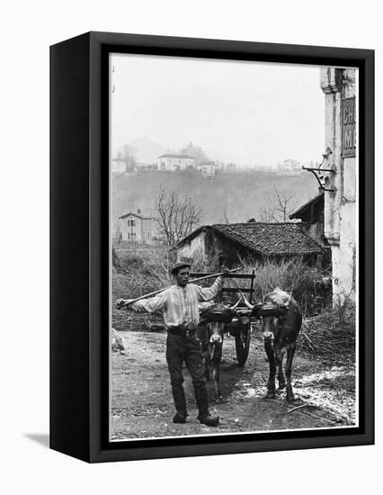 Cart Pulled by Two Oxen in the Basque Country, c. 1900-Ouvrard-Framed Premier Image Canvas