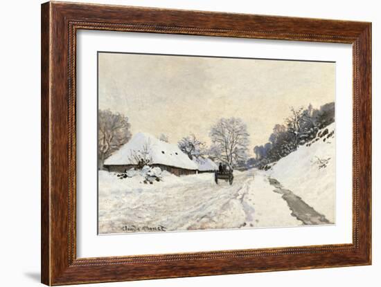 Cart. Route in the Snow, near Honfleur-Claude Monet-Framed Art Print