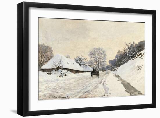 Cart. Route in the Snow, near Honfleur-Claude Monet-Framed Art Print