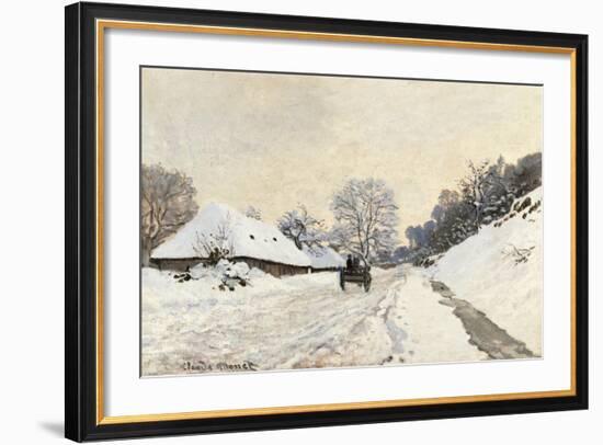 Cart. Route in the Snow, near Honfleur-Claude Monet-Framed Art Print