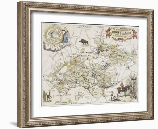 Carte chasseresse et mythologique de Brocéliande, forêt de Paimpont-null-Framed Giclee Print