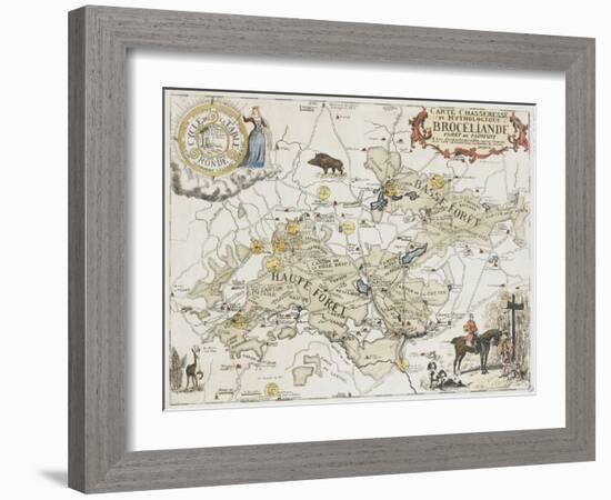 Carte chasseresse et mythologique de Brocéliande, forêt de Paimpont-null-Framed Giclee Print