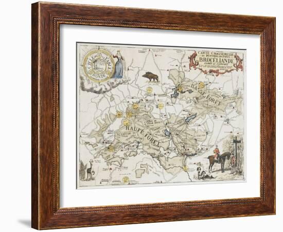 Carte chasseresse et mythologique de Brocéliande, forêt de Paimpont-null-Framed Giclee Print