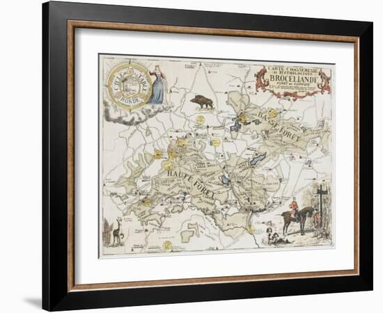 Carte chasseresse et mythologique de Brocéliande, forêt de Paimpont-null-Framed Giclee Print