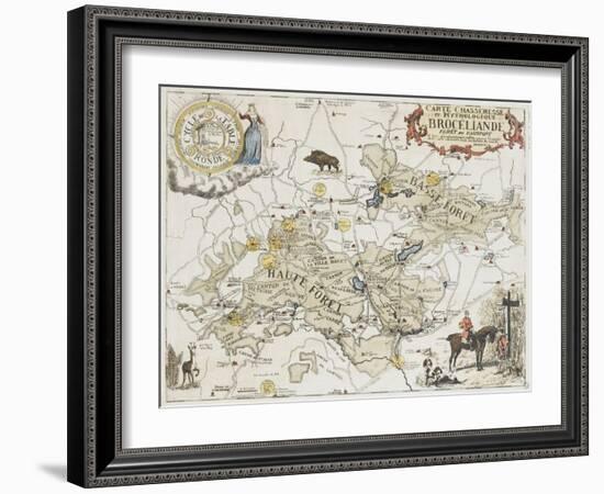 Carte chasseresse et mythologique de Brocéliande, forêt de Paimpont-null-Framed Giclee Print