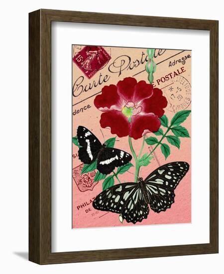 "Carte Postale" Red Butterfly Botanical Collage-Piddix-Framed Premium Giclee Print