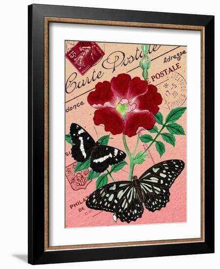 "Carte Postale" Red Butterfly Botanical Collage-Piddix-Framed Art Print