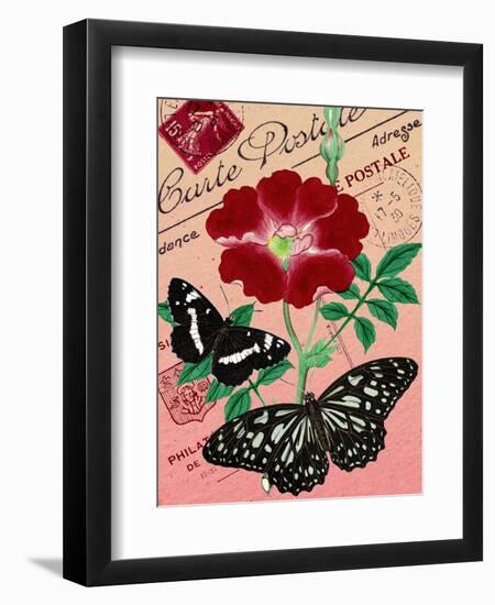 "Carte Postale" Red Butterfly Botanical Collage-Piddix-Framed Art Print