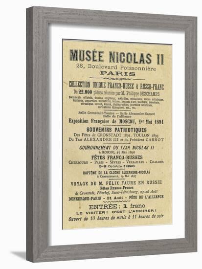 Carte publicitaire du "Musée Nicolas II" (28 Bd Poissonnière, Paris-null-Framed Giclee Print