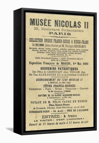 Carte publicitaire du "Musée Nicolas II" (28 Bd Poissonnière, Paris-null-Framed Premier Image Canvas