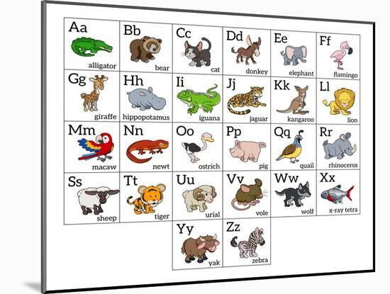 Cartoon Animal Alphabet Chart-Krisdog-Mounted Art Print