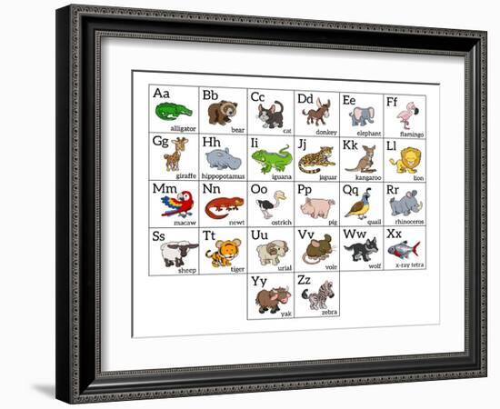 Cartoon Animal Alphabet Chart-Krisdog-Framed Art Print