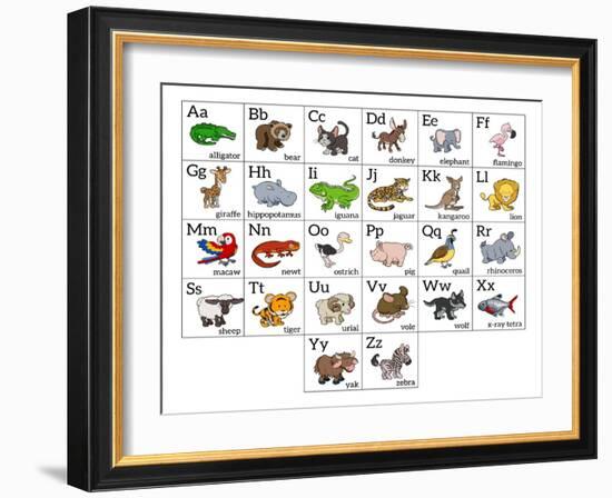 Cartoon Animal Alphabet Chart-Krisdog-Framed Art Print