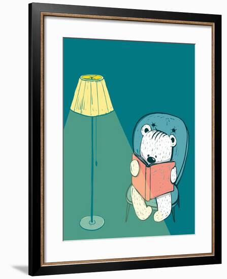 Cartoon Baby Bear Reading a Book. Hand Drawn Childish Bear Reading. Vector Illustration.-Popmarleo-Framed Art Print