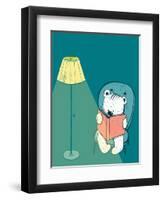Cartoon Baby Bear Reading a Book. Hand Drawn Childish Bear Reading. Vector Illustration.-Popmarleo-Framed Art Print
