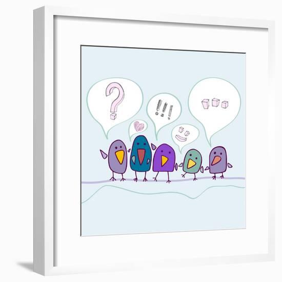 Cartoon Birds Talking-Katyau-Framed Premium Giclee Print