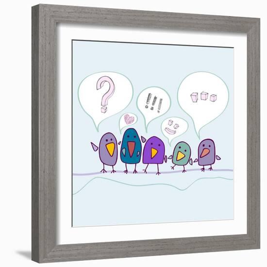 Cartoon Birds Talking-Katyau-Framed Art Print