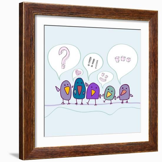 Cartoon Birds Talking-Katyau-Framed Art Print