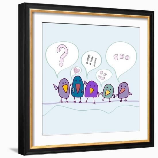 Cartoon Birds Talking-Katyau-Framed Art Print