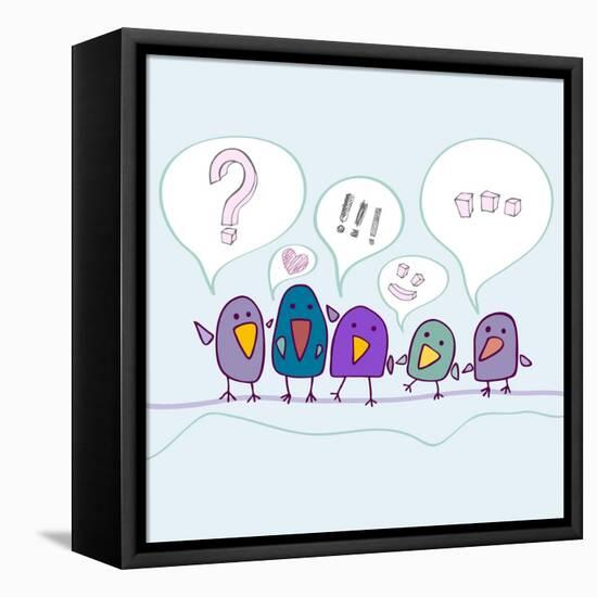 Cartoon Birds Talking-Katyau-Framed Stretched Canvas