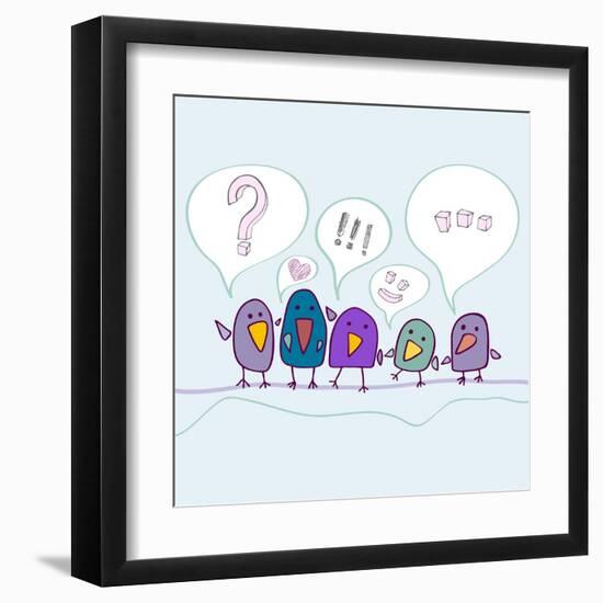 Cartoon Birds Talking-Katyau-Framed Art Print