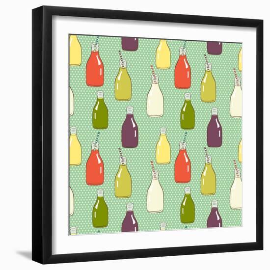 Cartoon Bottles Pattern.-TashaNatasha-Framed Art Print