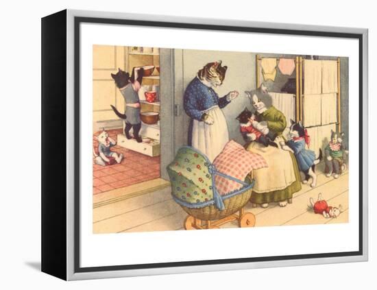 Cartoon Cats Playing House-null-Framed Stretched Canvas