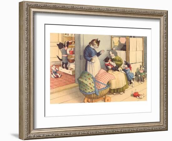 Cartoon Cats Playing House-null-Framed Art Print