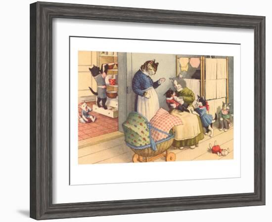 Cartoon Cats Playing House-null-Framed Art Print