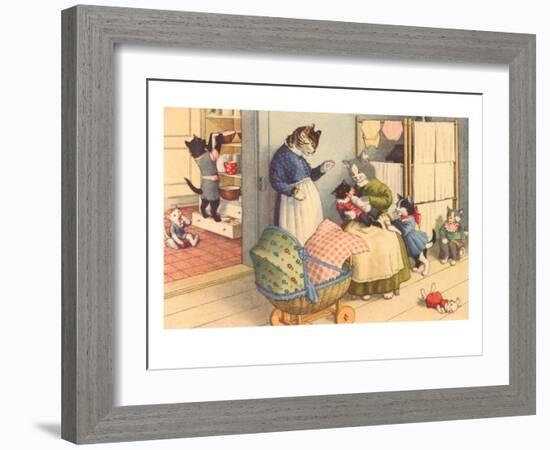 Cartoon Cats Playing House-null-Framed Art Print