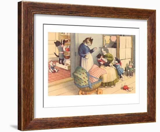 Cartoon Cats Playing House-null-Framed Art Print