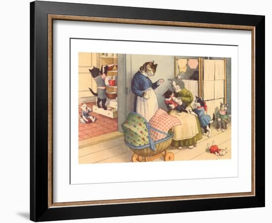 Cartoon Cats Playing House-null-Framed Art Print