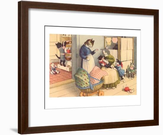 Cartoon Cats Playing House-null-Framed Art Print