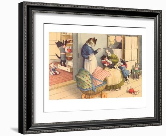 Cartoon Cats Playing House-null-Framed Art Print