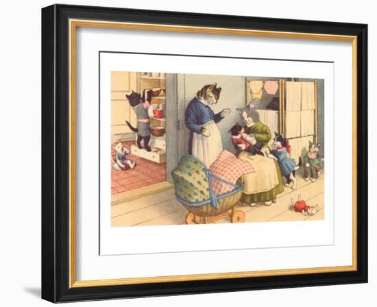 Cartoon Cats Playing House-null-Framed Art Print