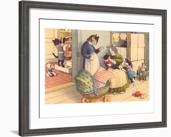 Cartoon Cats Playing House-null-Framed Art Print